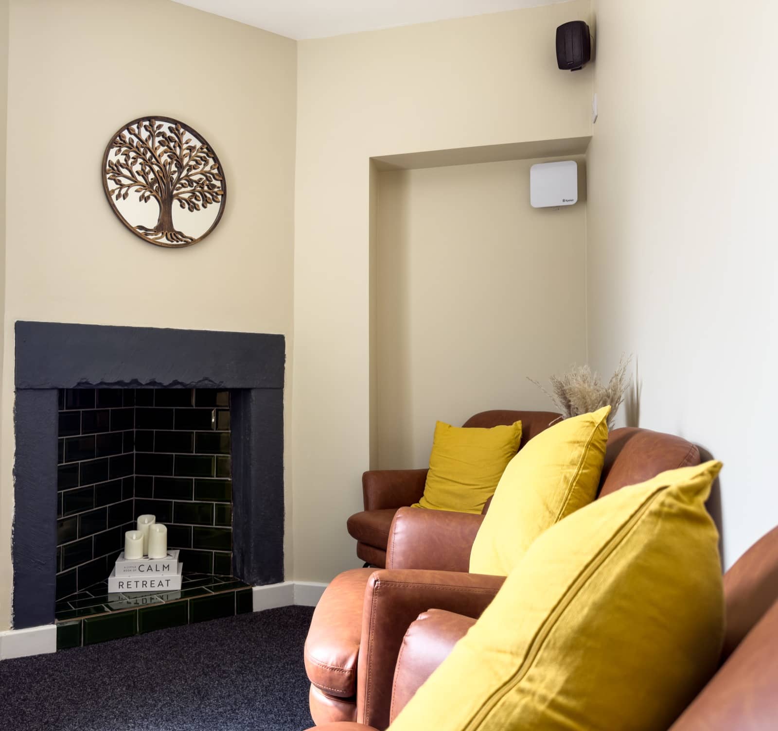 The warm waiting area at Durham Wellness Space